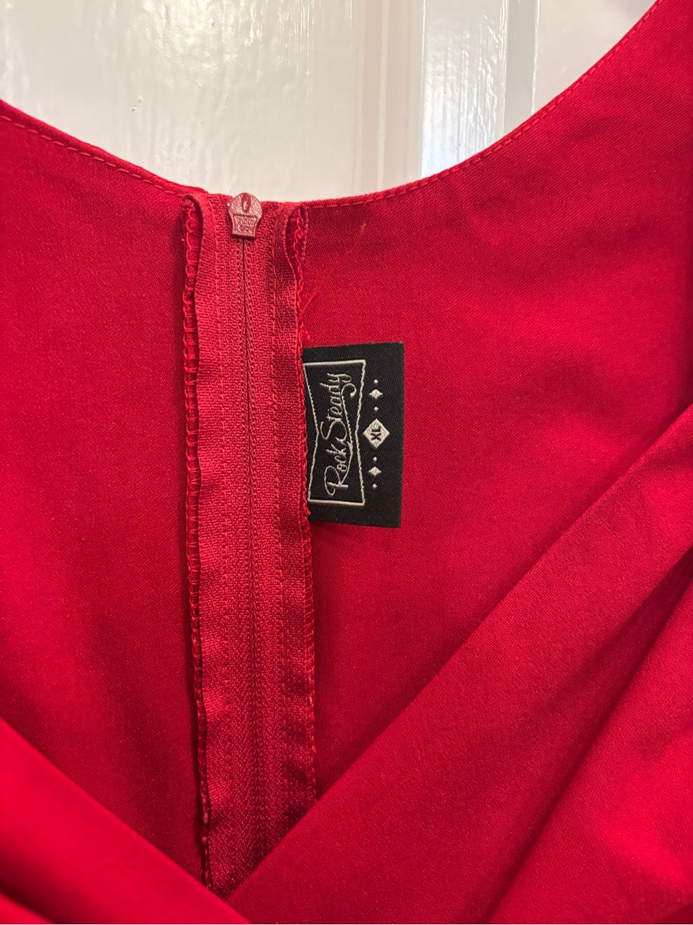 Rock Steady Deep Red Wiggle Cocktail Dress XL Pinup Retro Party Midi - Picture 6 of 10
